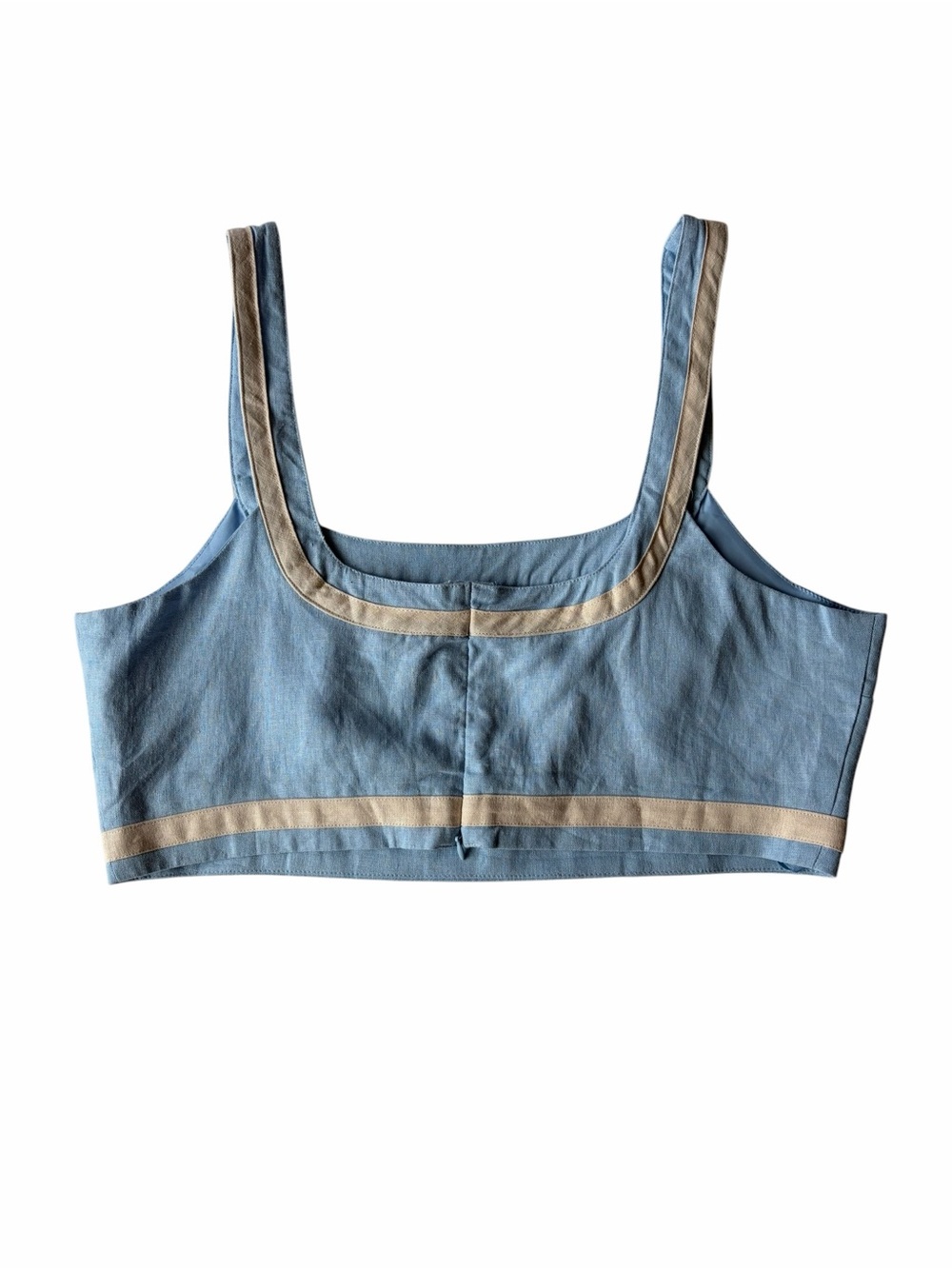 Avec Les Filles Ice Blue Linen Blend Contrast Trim Square Neck Crop Tank XL - Picture 2 of 6